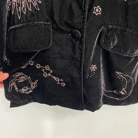 Anthropologie Ciebon Celestial Zodiac Velvet Blazer Black Embellished Beaded M - Picture 6 of 12